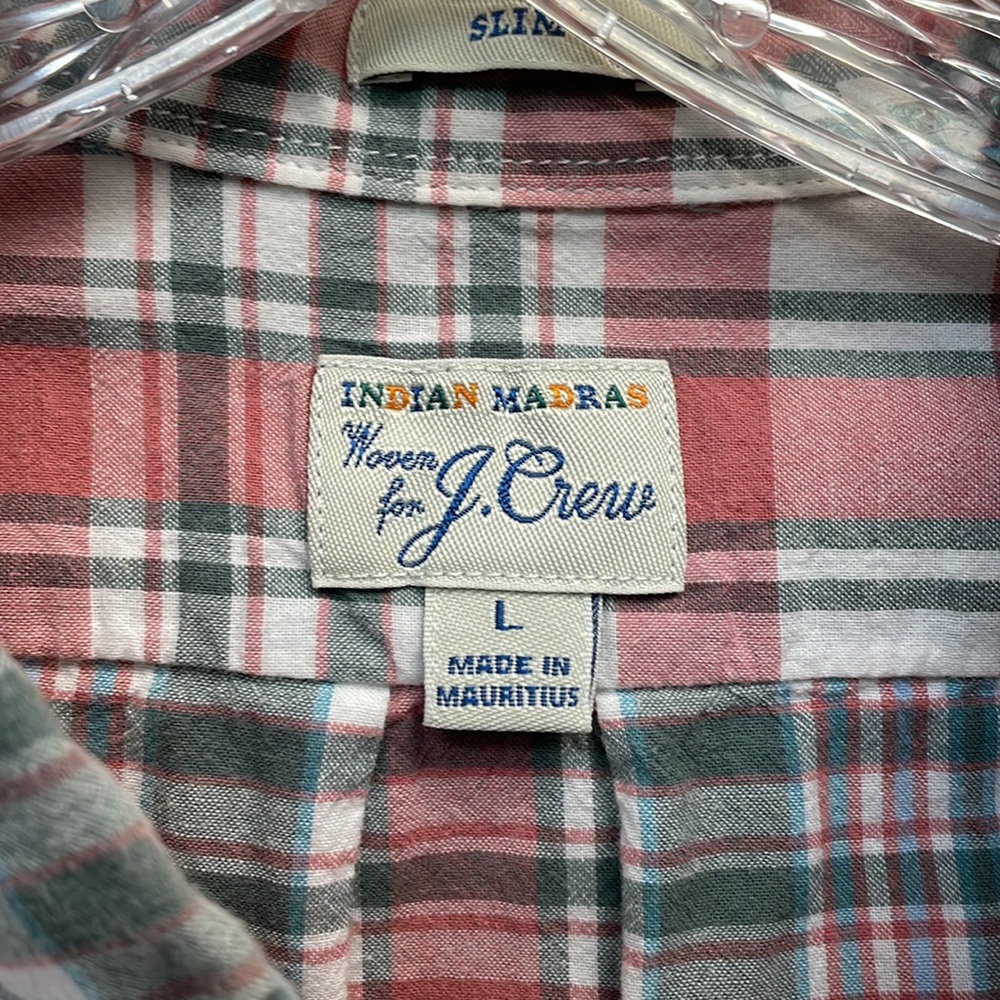 J Crew Shirt Men L Slim Button Down White Collared Plaid Work Indian Madras - Picture 3 of 4